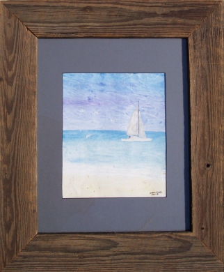 framed seascape watercolor painting
